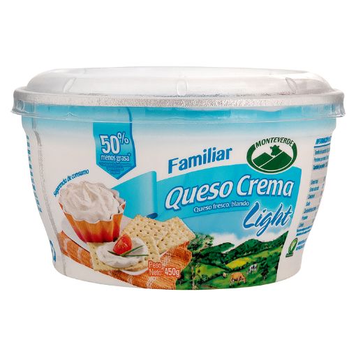 Imagen de QUESO CREMA MONTEVERDE LIGHT FAMILIAR 50% MENOS GRASA TAZA 450 G