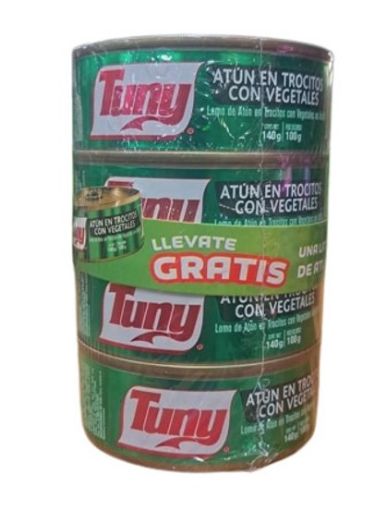 Imagen de OFERTA TUNY 4 PACK ATÚN LOMO EN TROCITOS CON VEGETALES EN ACEITE  400 G
