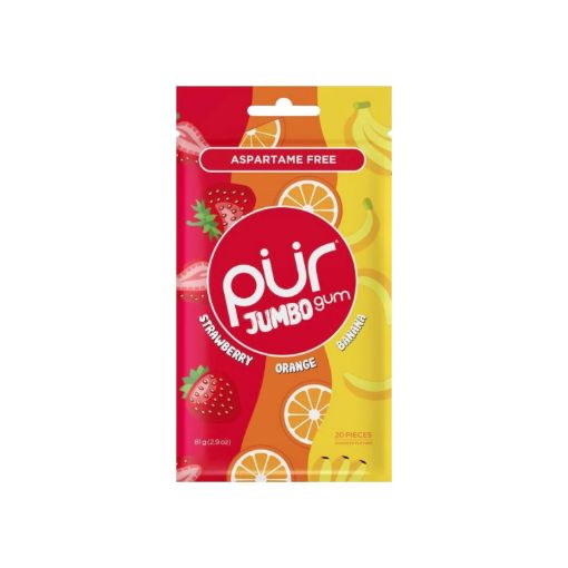 Imagen de GOMA DE MASCAR PÜR JUMBO FRESA, NARANJA, BANANO SIN AZÚCAR 81.00 G